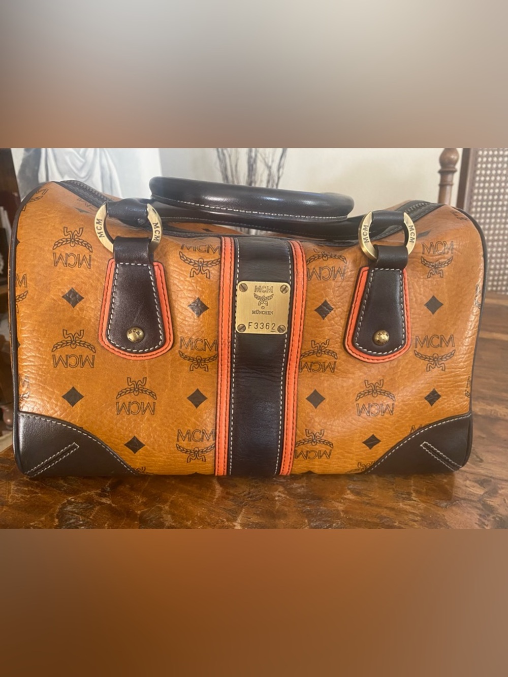 MCM Cognac Visetos Medium Boston Handbag With FREE Wallet - Picture 13 of 15